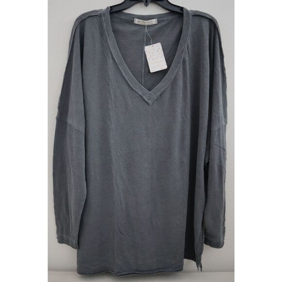 We The Free x FP OB1078864 Women's Sz L Black/Charcoal On My Mind V-Neck Shirt - Picture 1 of 9